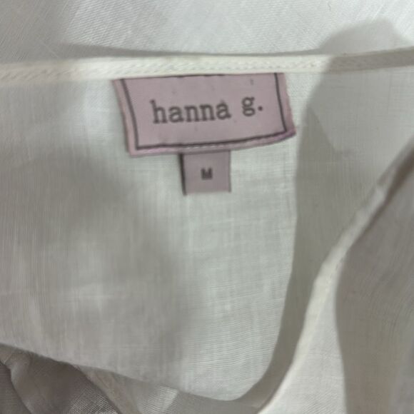 Hanna G White Linen Long Sleeve Button Front Blouse Top Size M - Picture 5 of 9